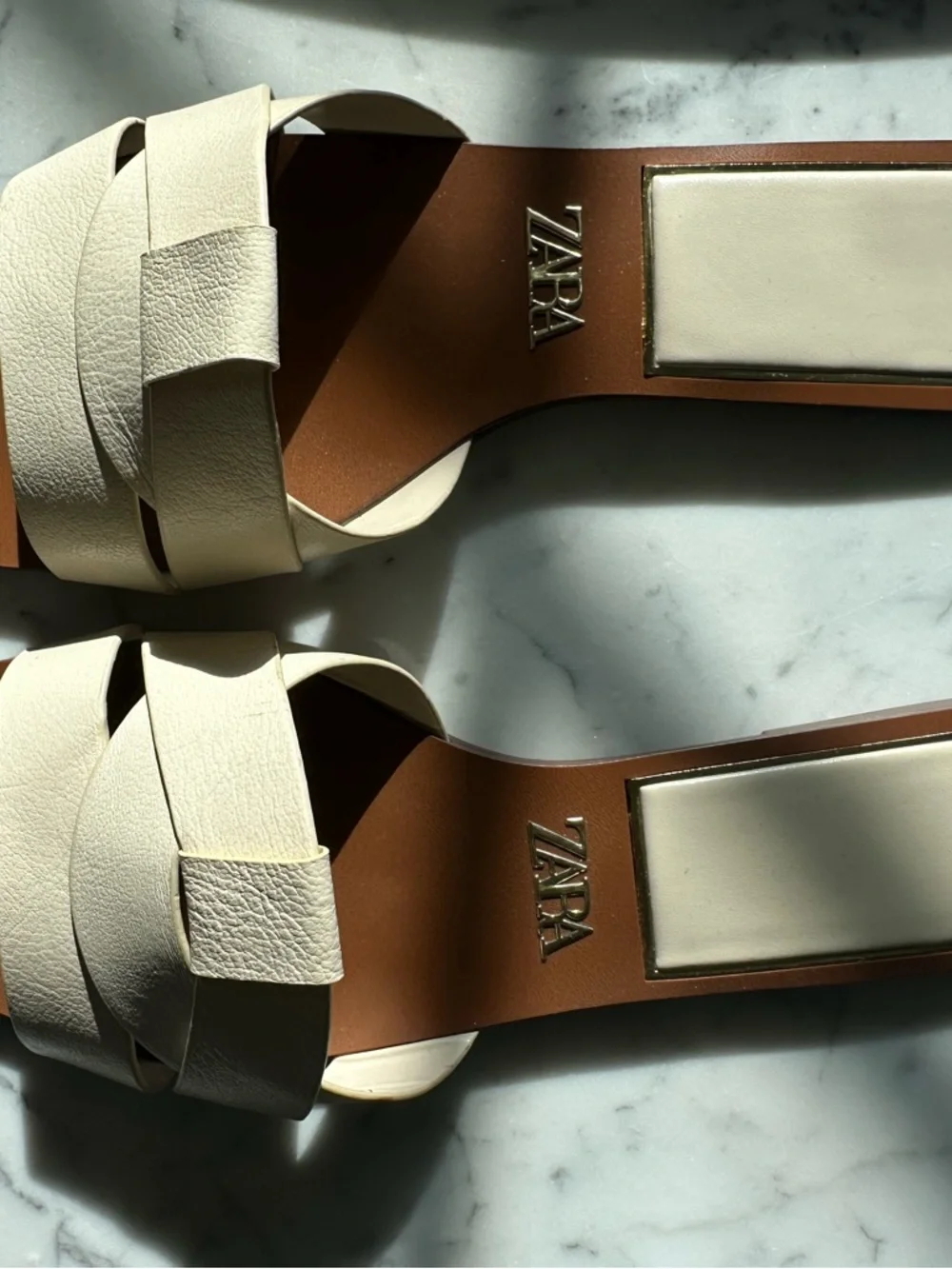 ZARA Cream Braided Slide Sandals with Brown Footbed - Picture 3 of 3